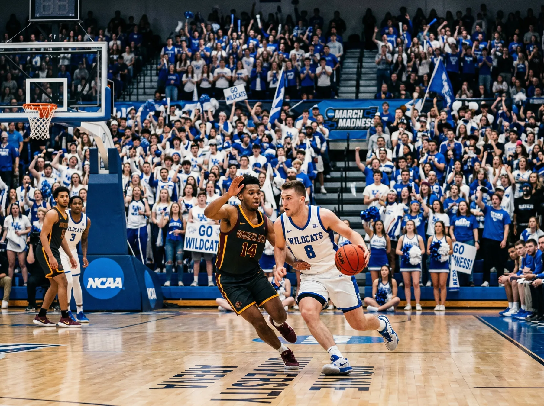 Jogo de basquetebol universitário da NCAA com adeptos estudantes