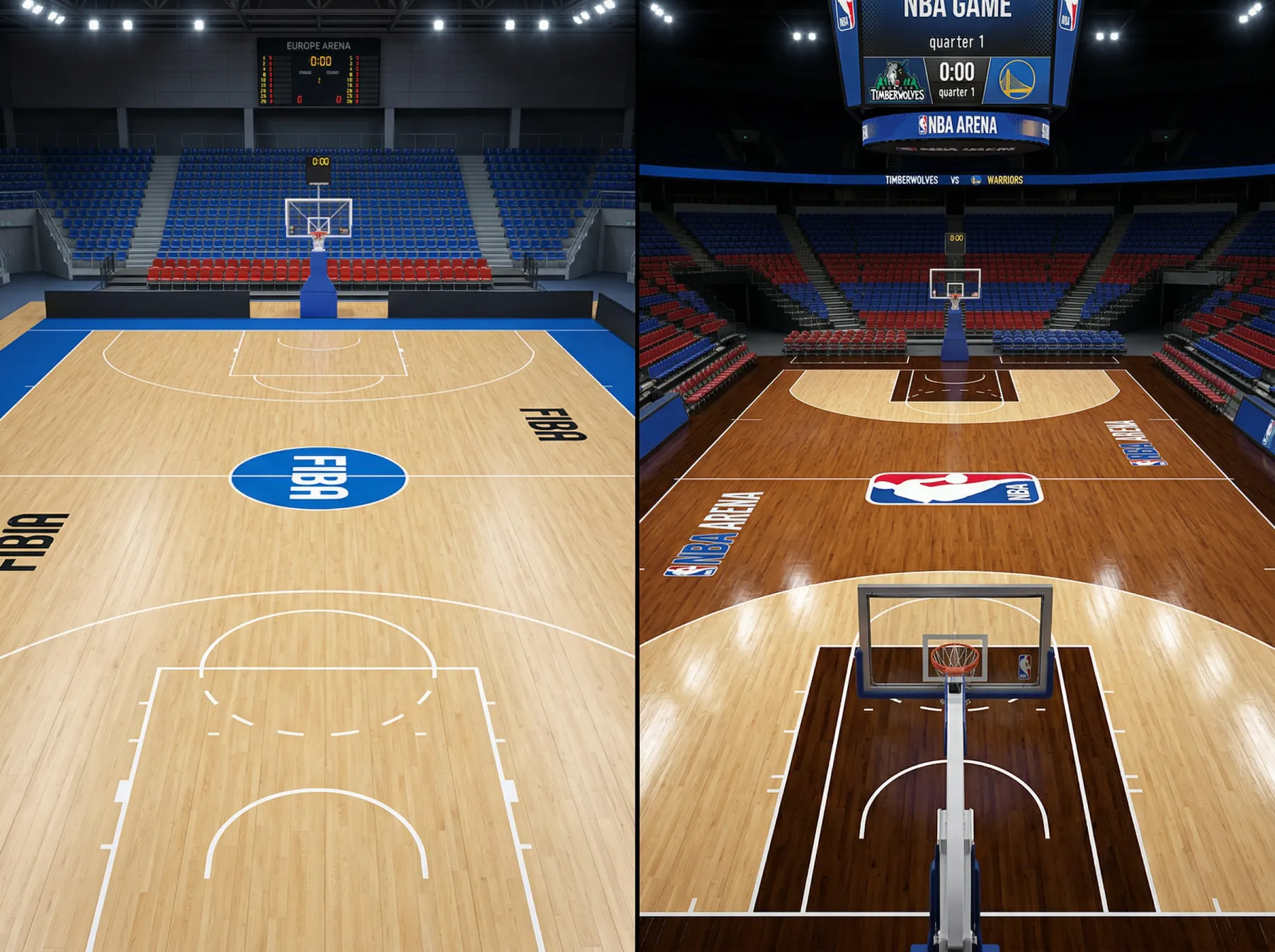 Comparação visual entre jogo da EuroLiga e jogo da NBA